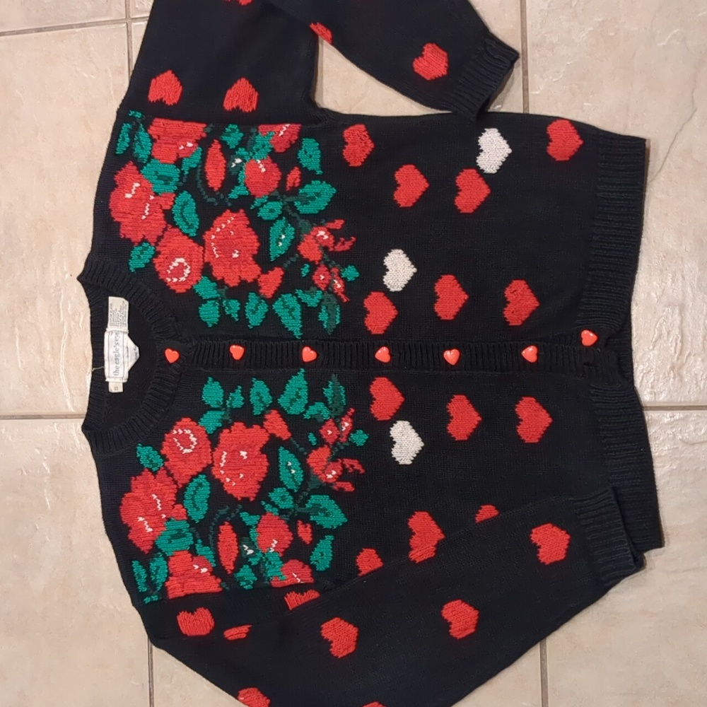 Floral Heart Black Cardigan Sweater